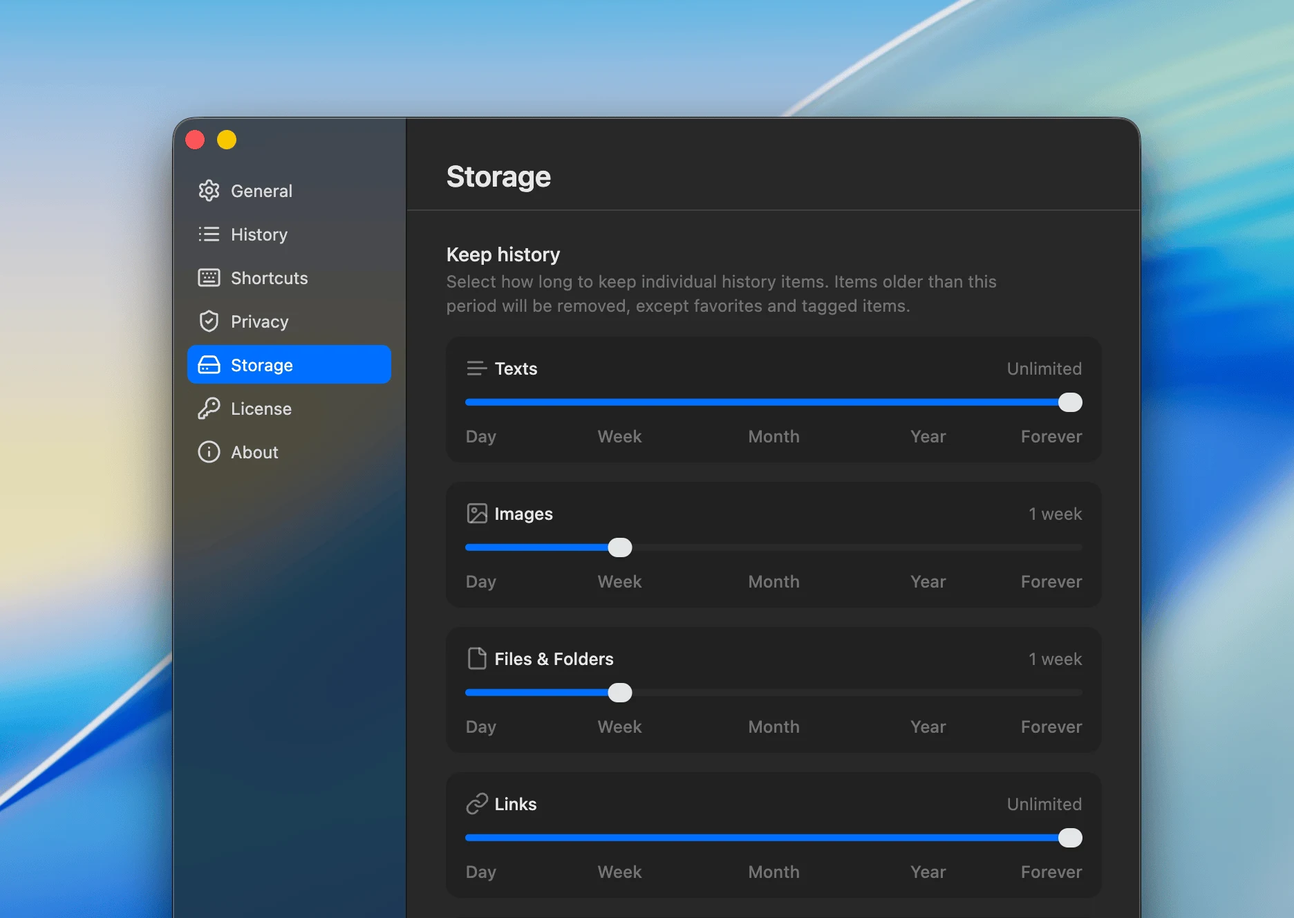 ClipBook: keep history settings