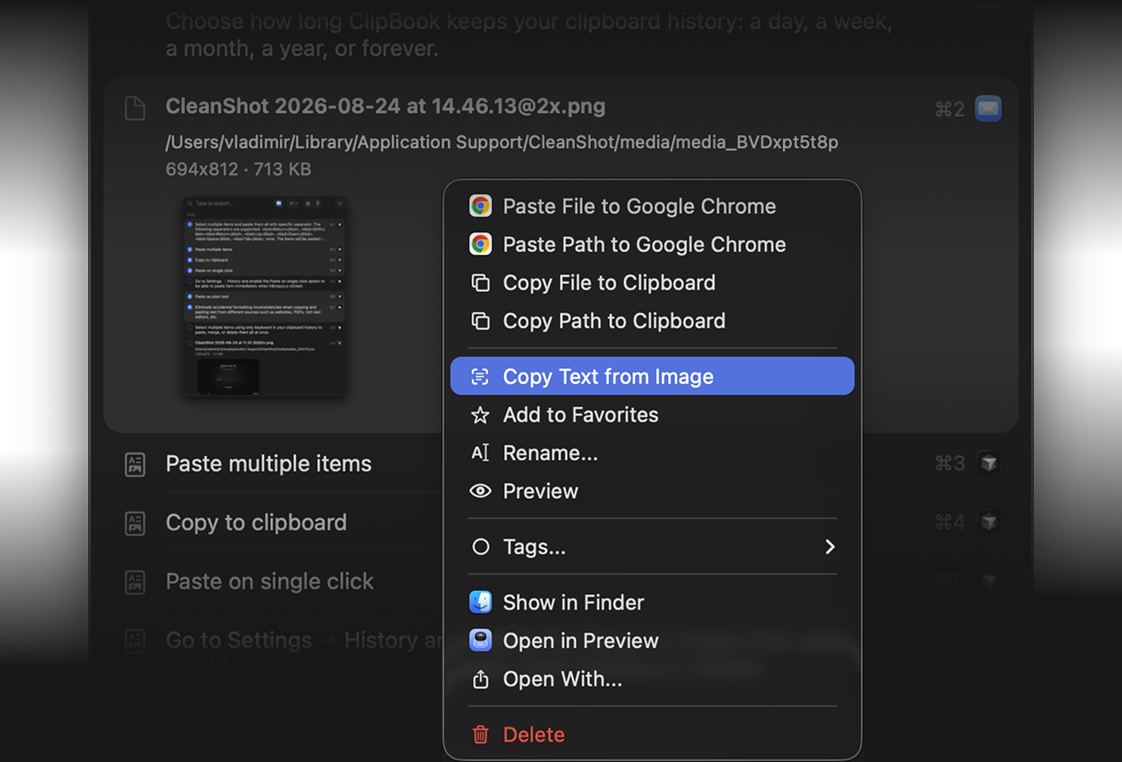 ClipBook window with the appearance options