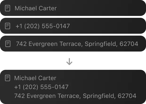 Three clipboard text items merged into one item