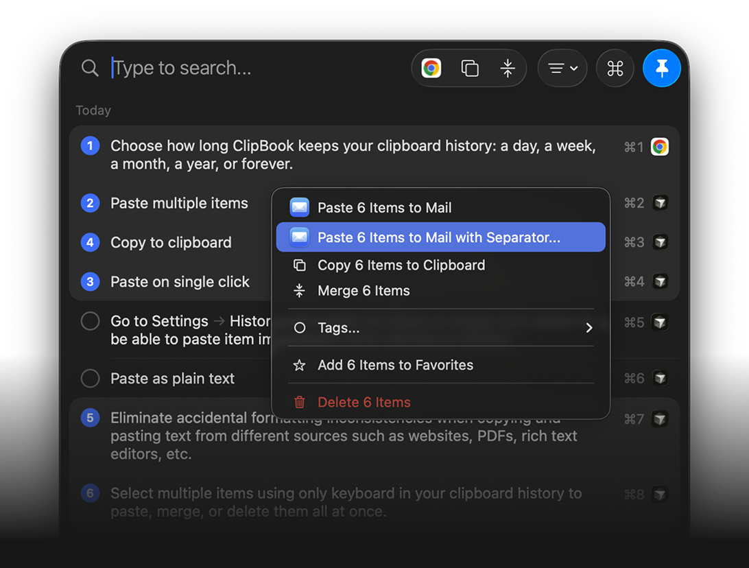 ClipBook window with the appearance options
