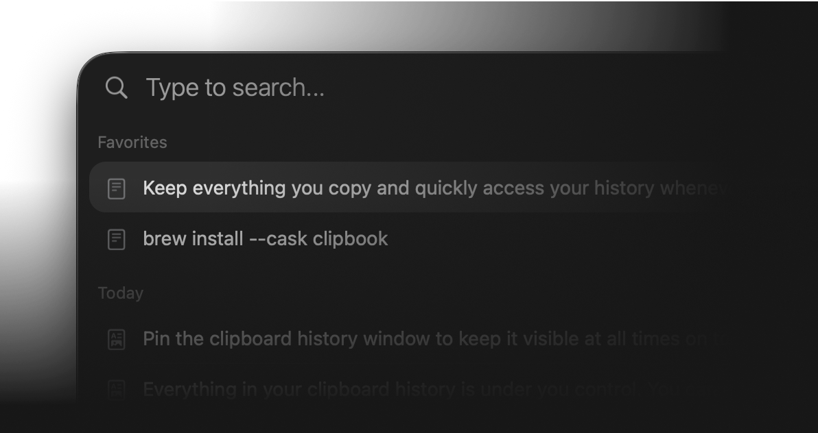 ClipBook window with the pin button enabled