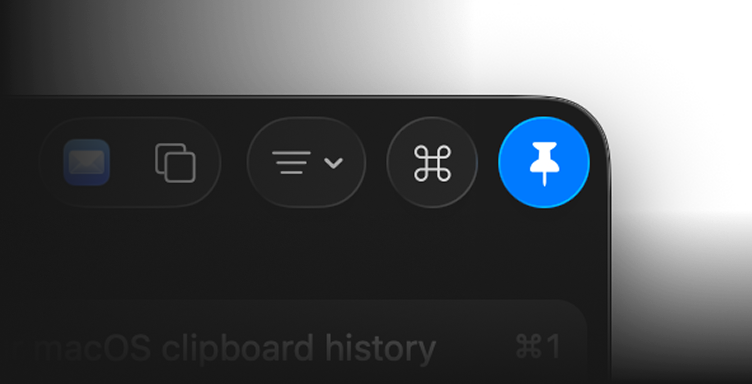ClipBook window with the pin button enabled