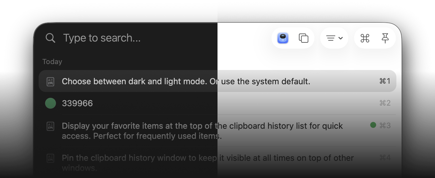 ClipBook window with the appearance options