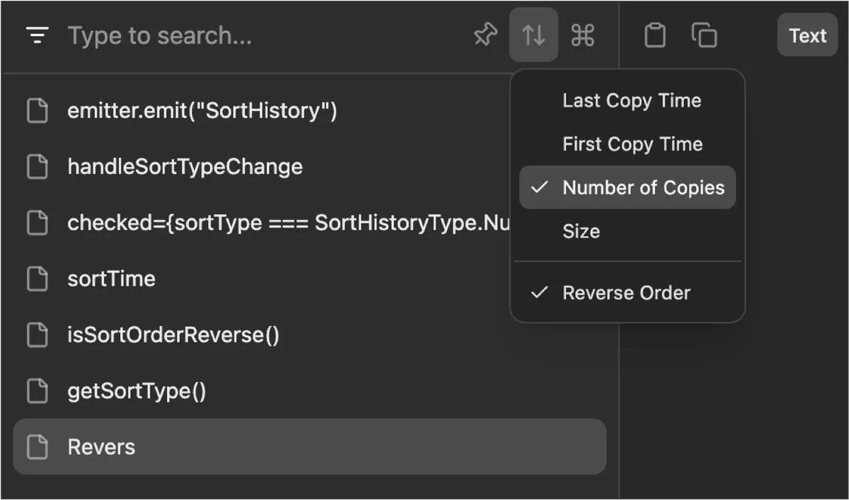 Sort clipboard history