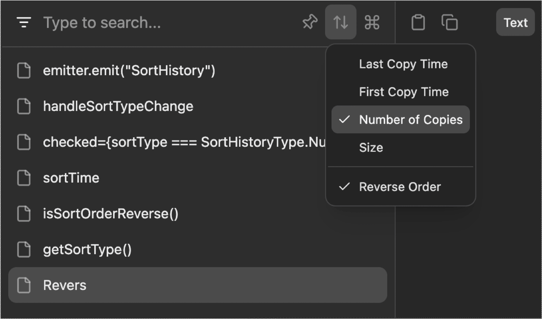 Sort clipboard history