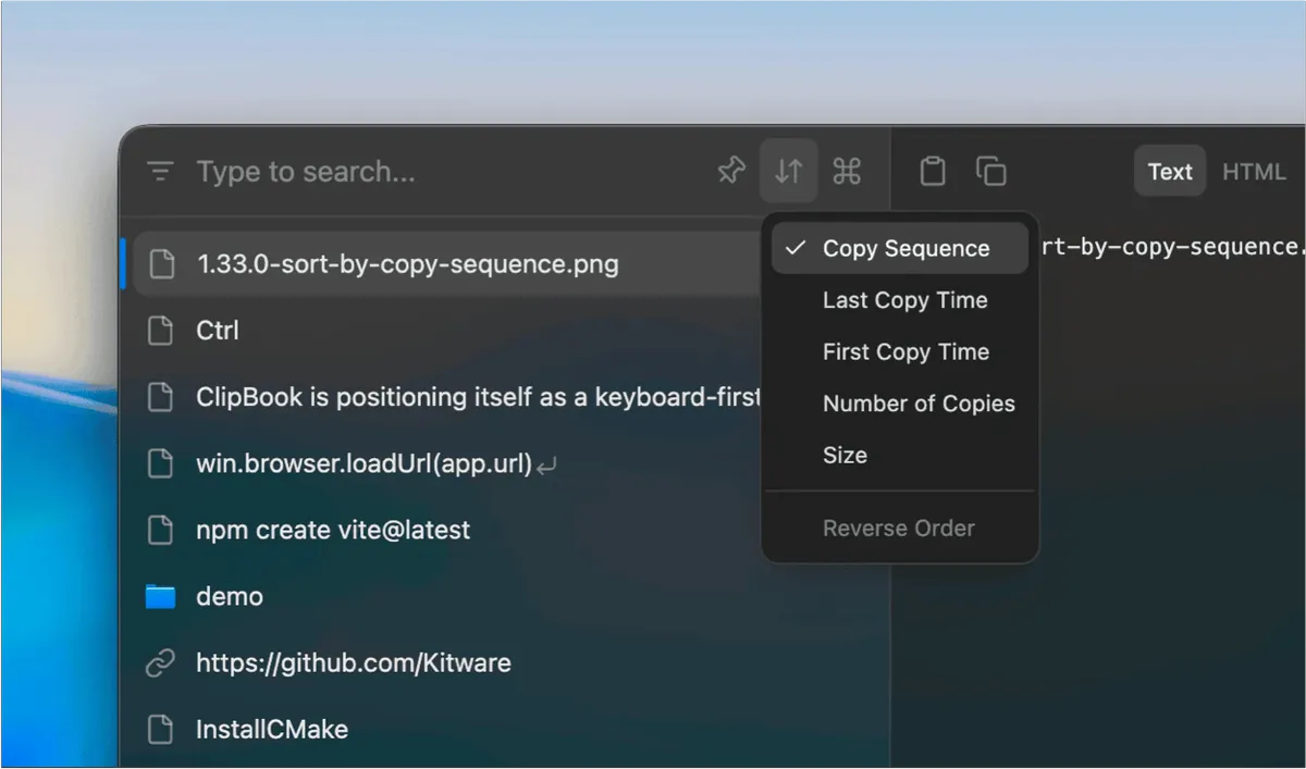 Paste clipboard history items in the order they were copied