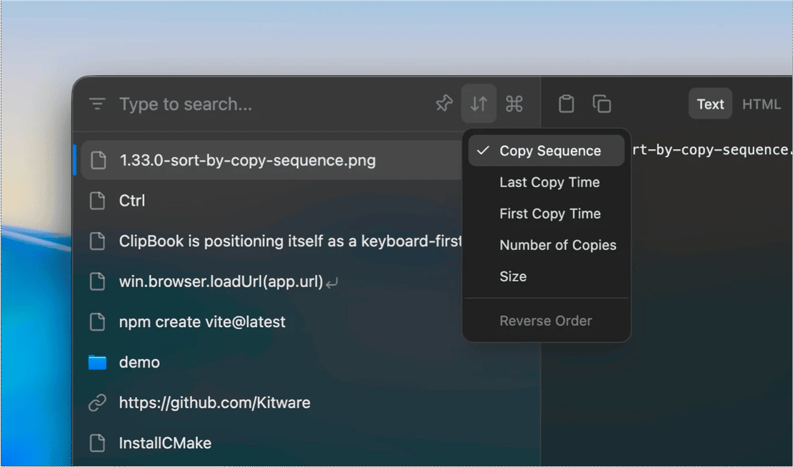 Paste clipboard history items in the order they were copied