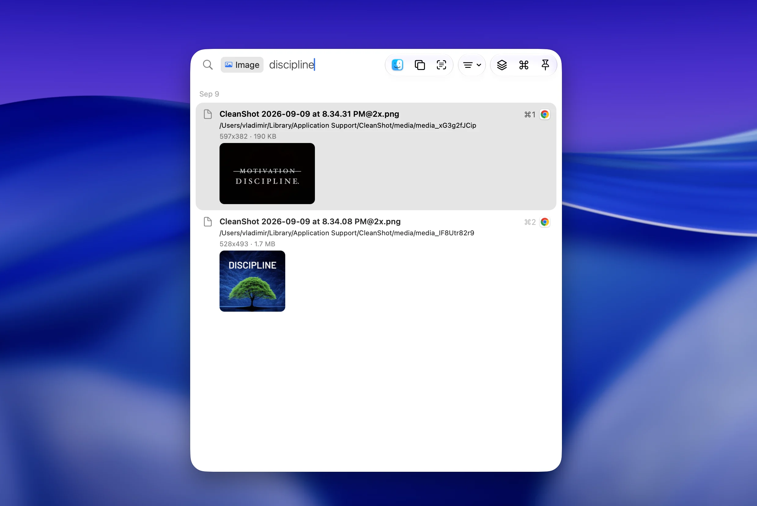 Searching clipboard history for text inside an image