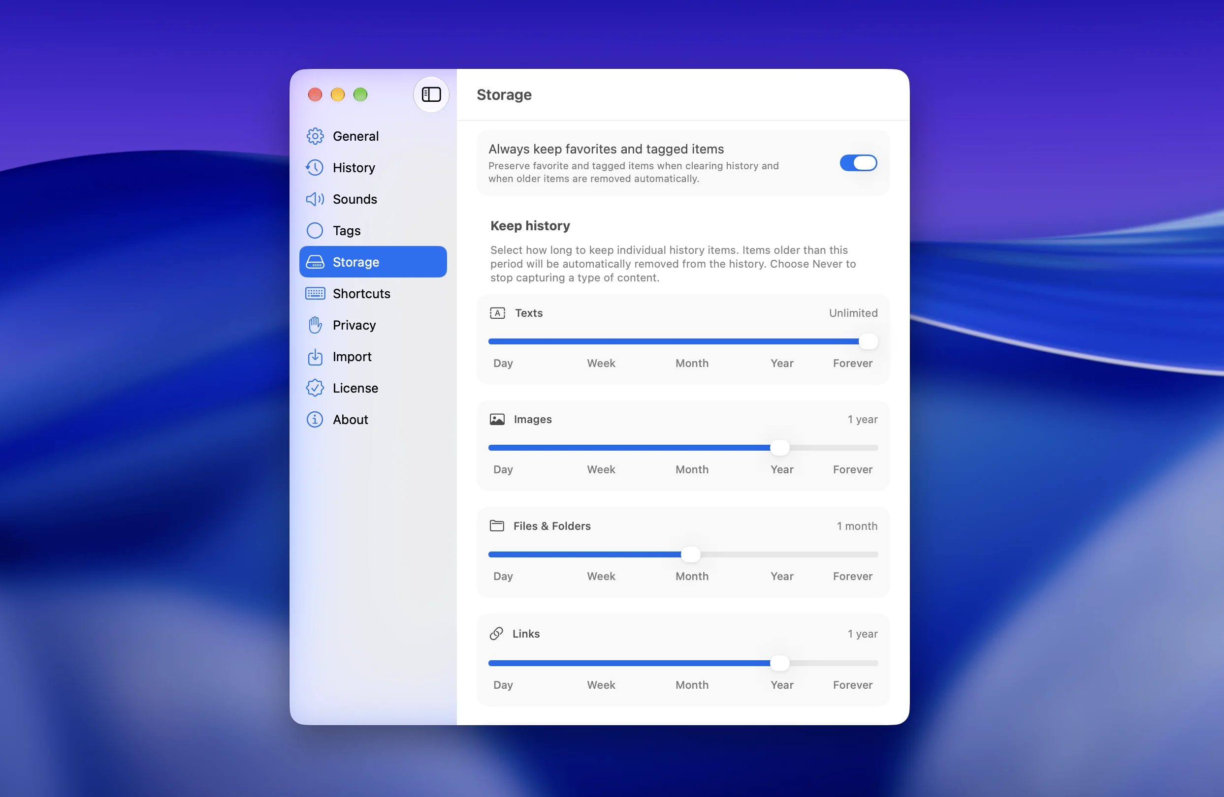 ClipBook clipboard history storage settings