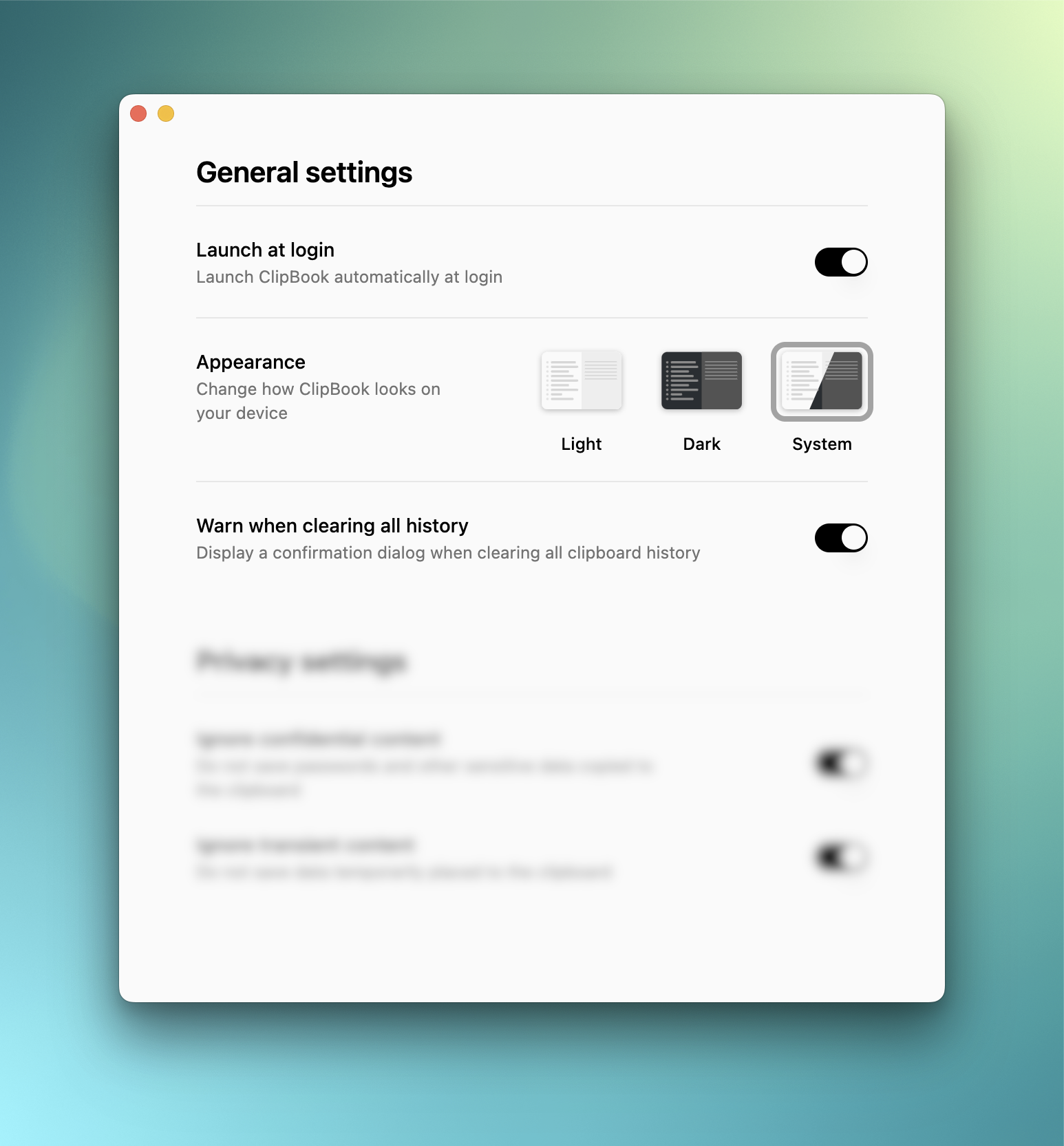 ClipBook 1.5.0 General Settings