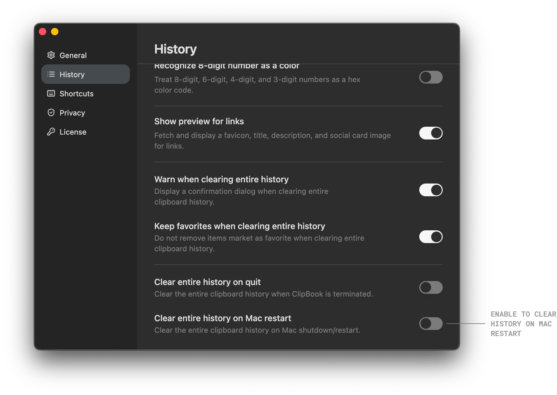 Clear clipboard history on Mac restart