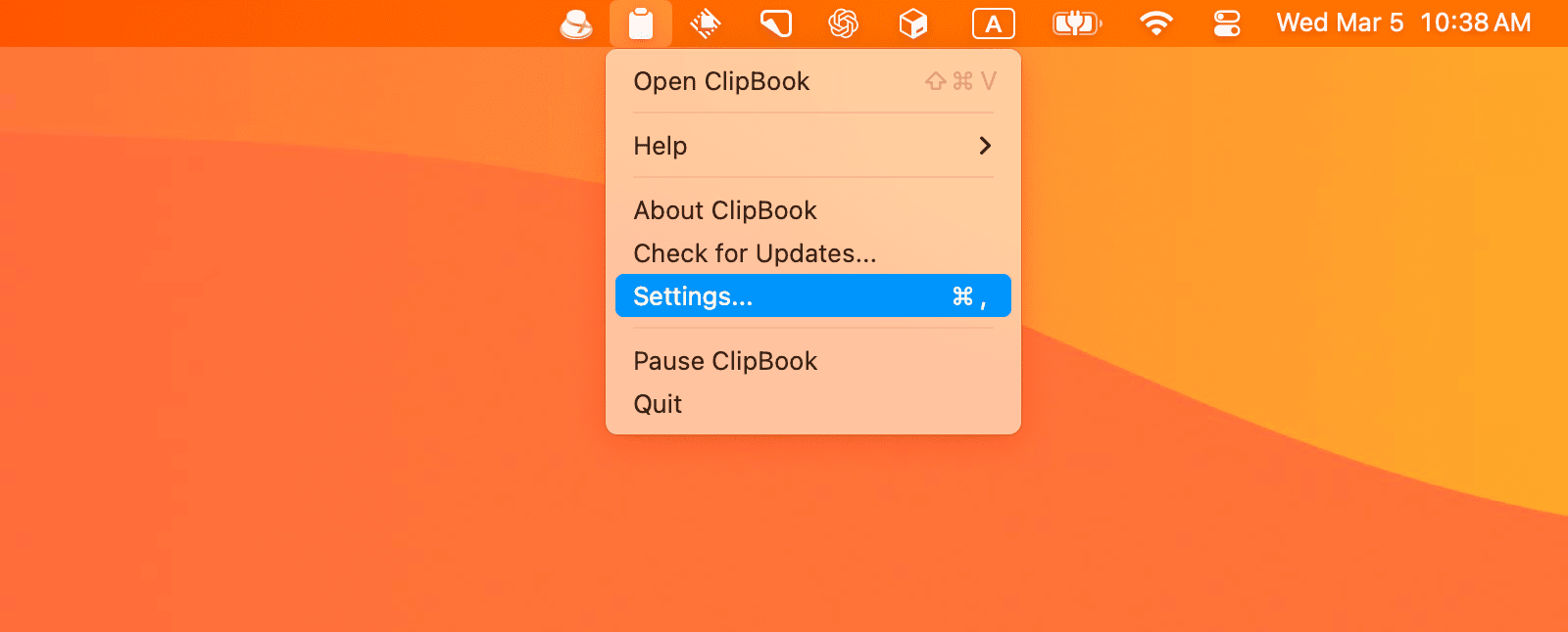 Open Settings from ClipBook menu