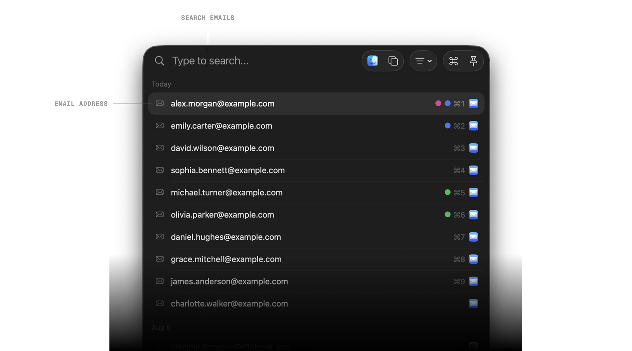 Email item in ClipBook clipboard history