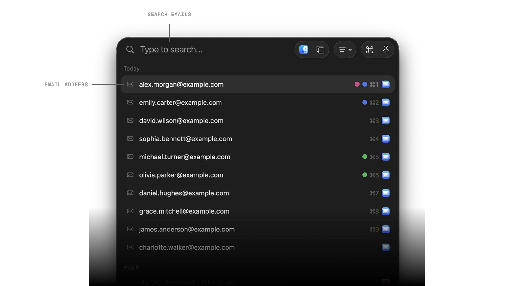 Email item in ClipBook clipboard history