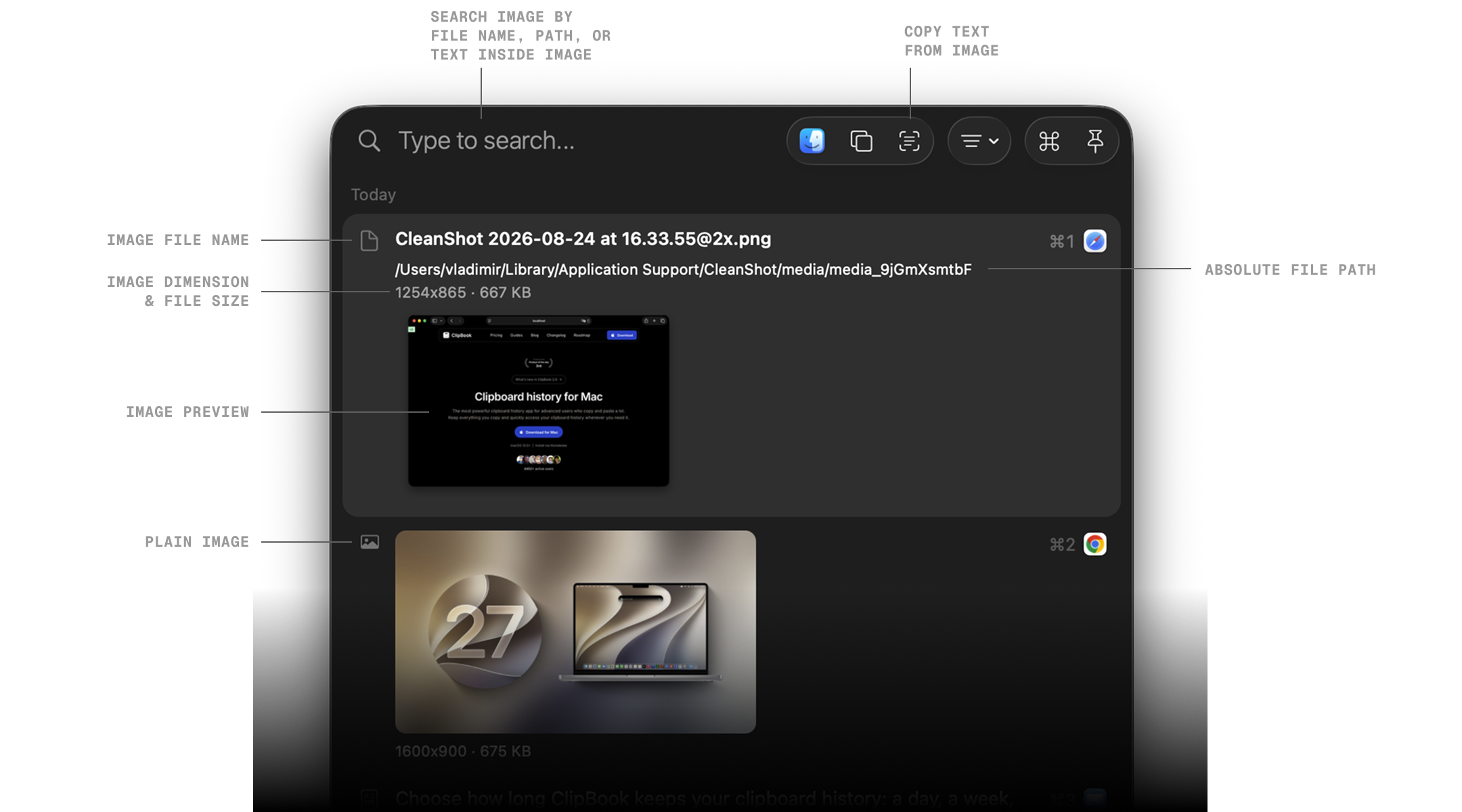 Image item in ClipBook clipboard history
