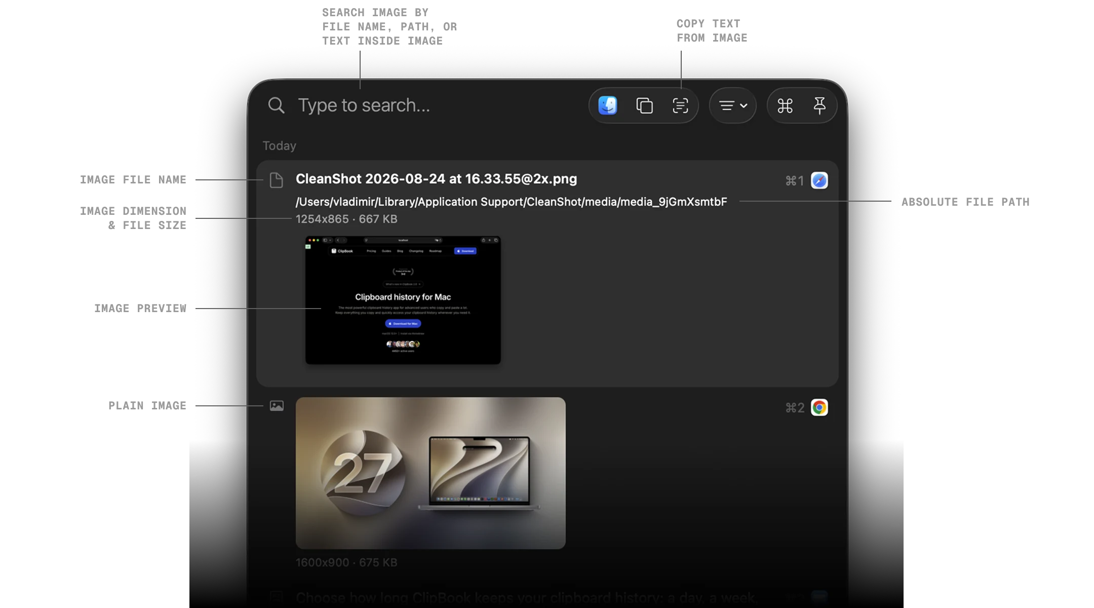 Image item in ClipBook clipboard history