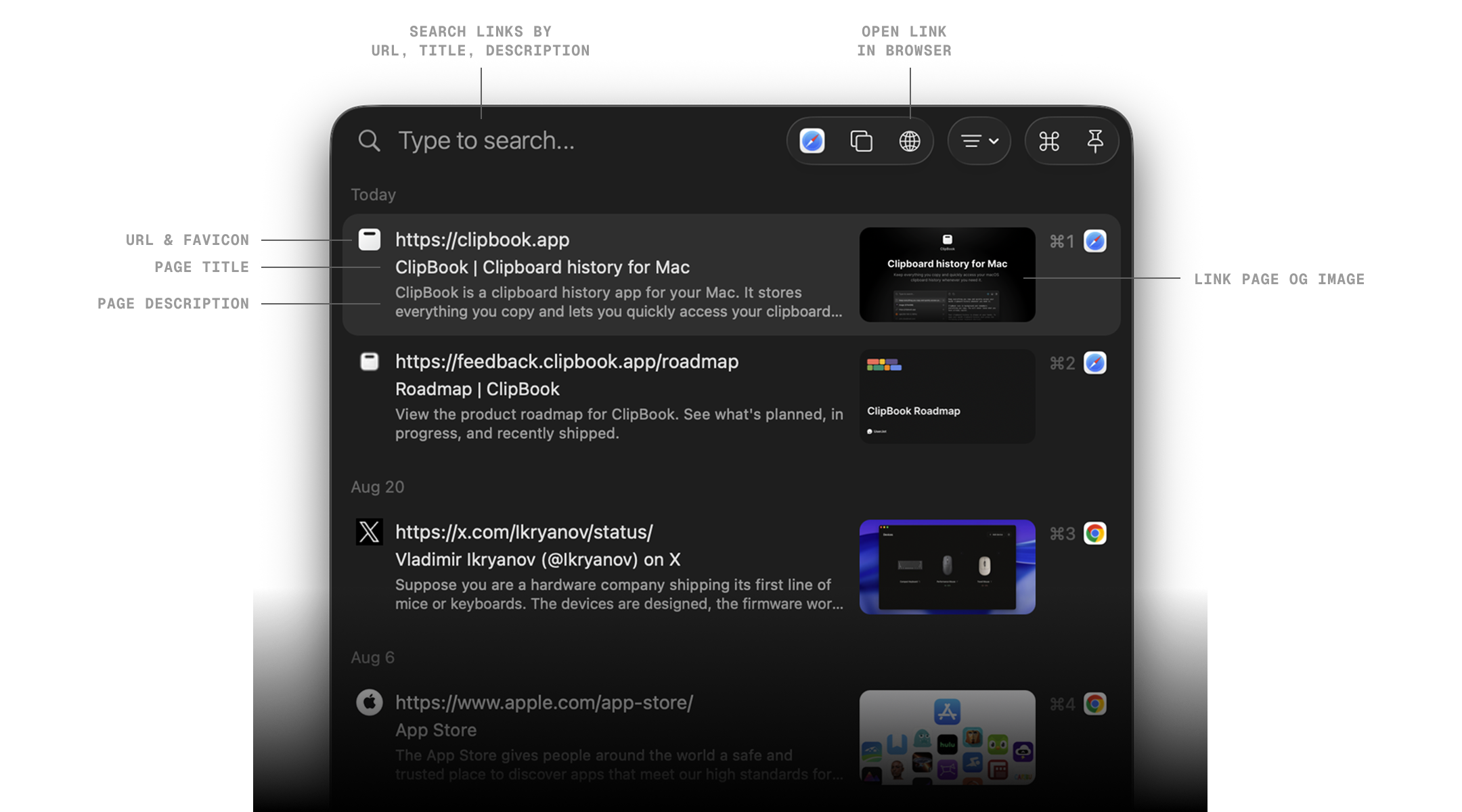 Link item in ClipBook clipboard history