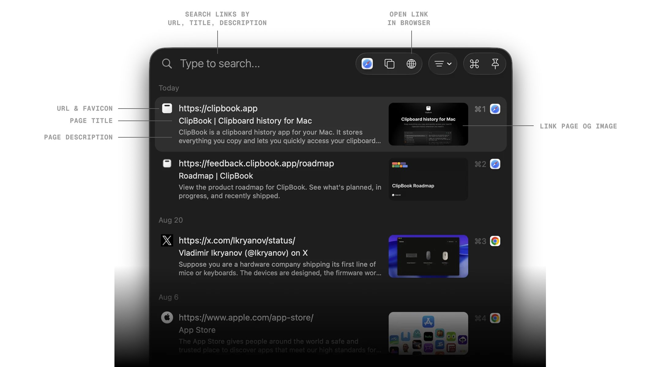 Link item in ClipBook clipboard history
