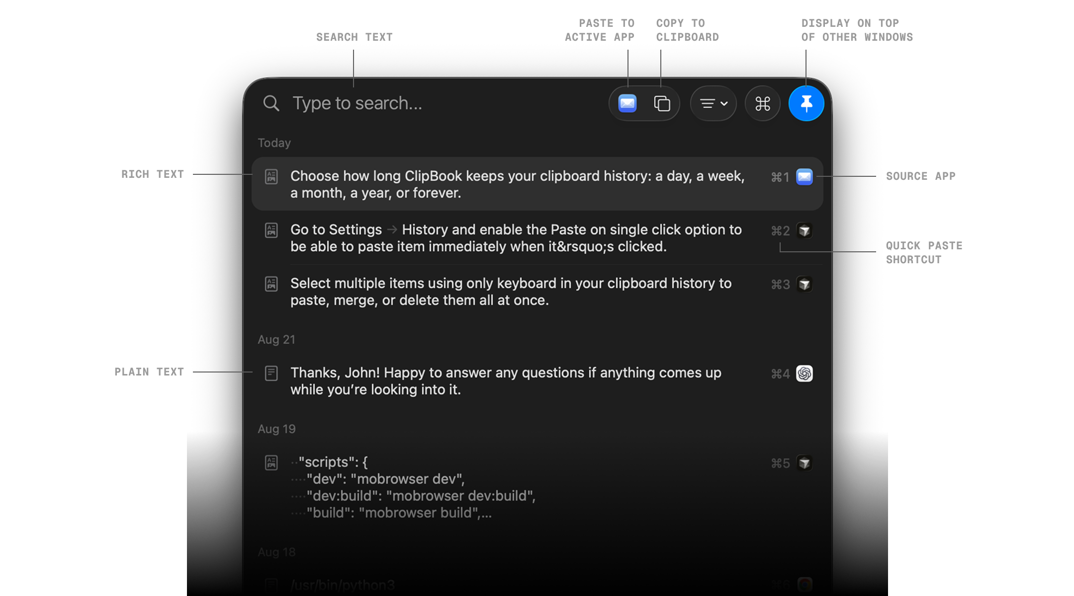Text item in ClipBook clipboard history