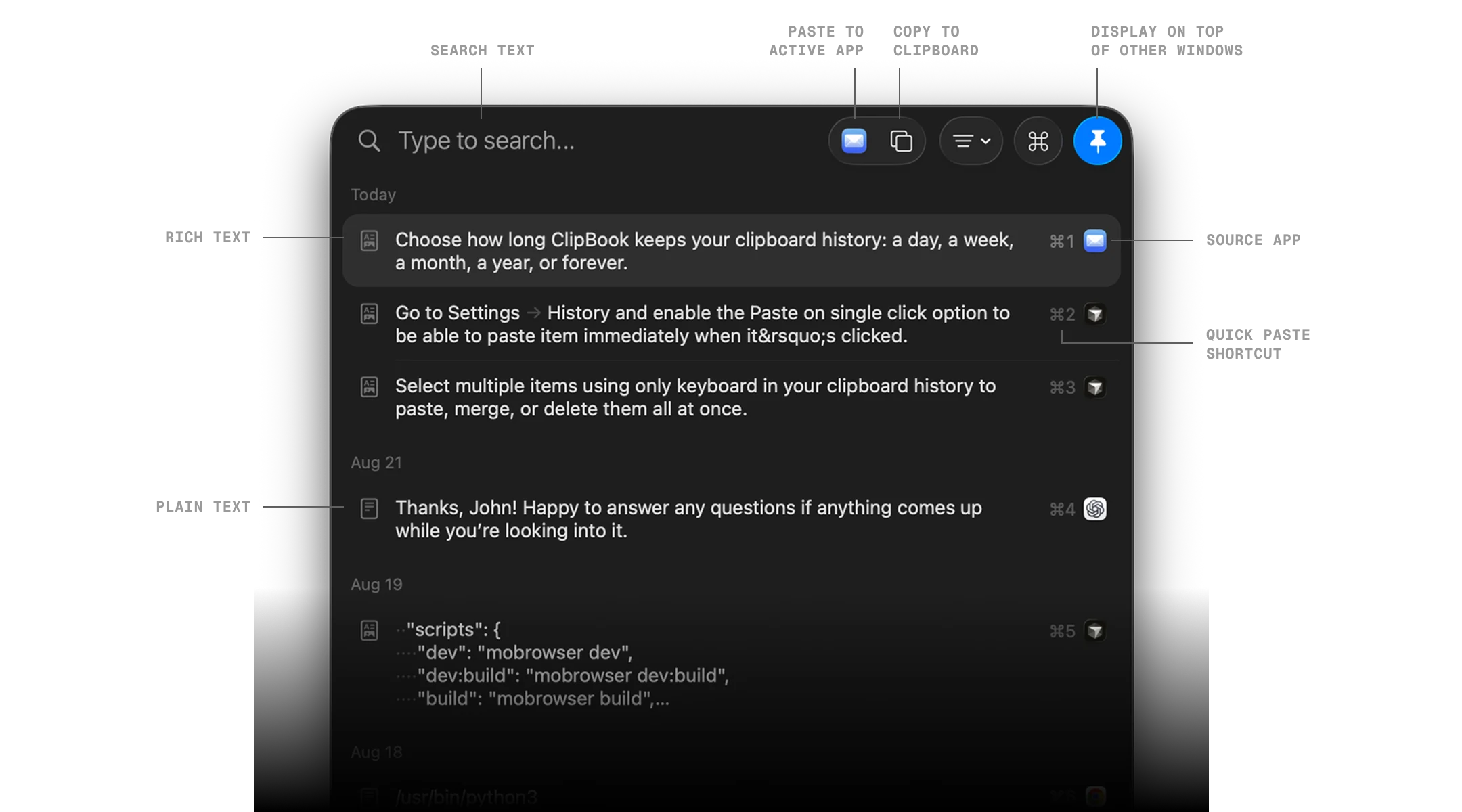 Text item in ClipBook clipboard history