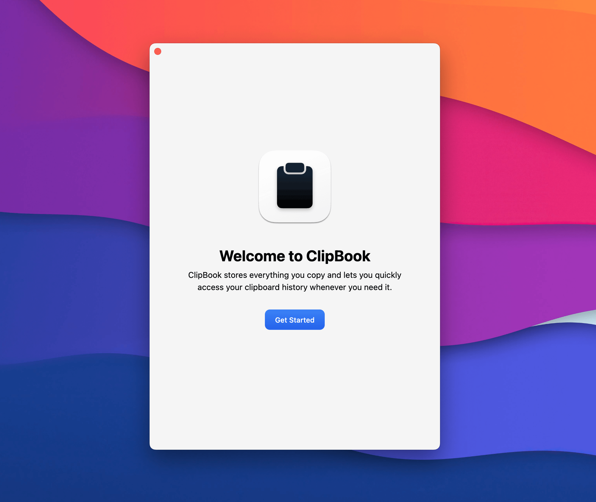 ClipBook welcome screen: getting started section